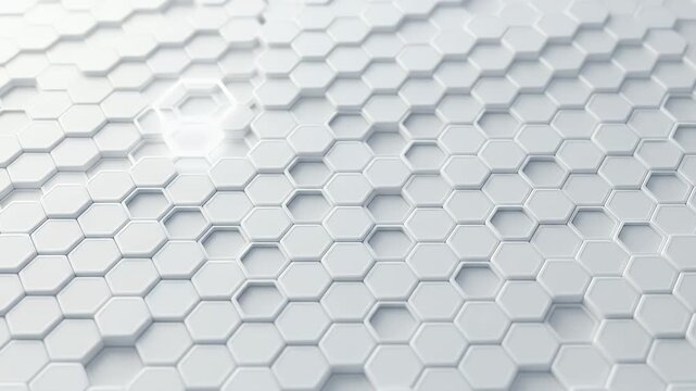 Abstract white hexagonal pattern with futuristic design and depth.