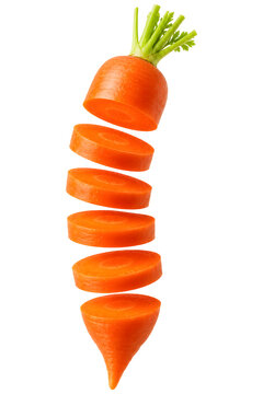 Carrot floating with sliced isolated on transparent background.