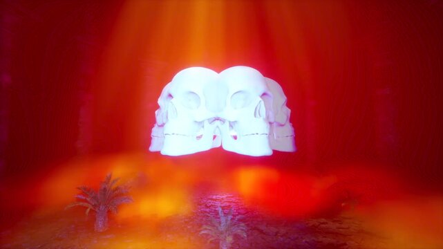 Infernal Orange Shrine Ruins with Fiery Glowing Skull Ring Seamless Background