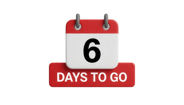 Red Countdown Calendar 6 Days to Go Transparent Background