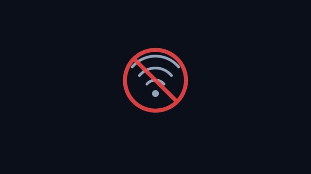 No WiFi Connection Icon with Red Prohibited Symbol on Dark Background for Internet Signal Error and Network Offline Concept