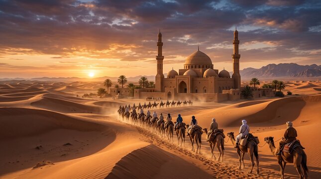 Desert camel caravan