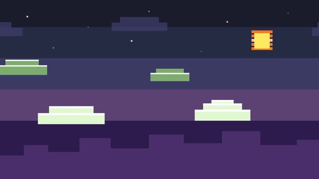 Retro 8-bit pixel art night landscape background with platforms moon and stars for arcade game design and nostalgia aesthetic