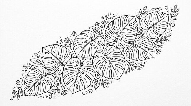 Monstera leaves outline