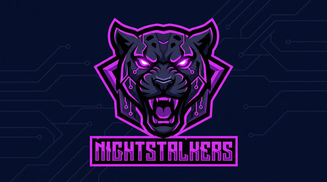 Neon purple jaguar head esports gaming logo