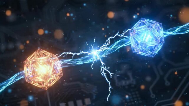 AI workflow automation assistant with glowing crystal wire connection energy network and futuristic digital circuit data flow