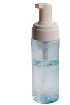 Skincare foaming cleanser bottle with pump dispenser on transparent background.Beauty product packaging for spa, wellness, and personal hygiene concepts