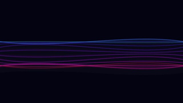 Abstract neon glowing wave lines shifting colors against dark background creating dynamic motion flow for digital background and cinematic transition.