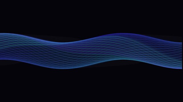 Abstract wave of glowing blue lines flowing smoothly across dark space background digital data stream animation movement visual style for modern media.