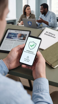 Hand holding smartphone showing verified digital identity