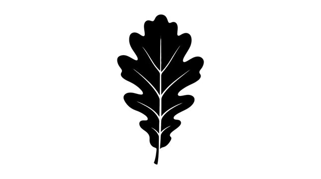 Oak leaf silhouette, black botanical foliage icon on white background, minimalist nature symbol for logo design and branding