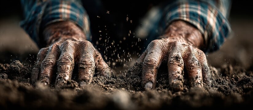 Hands digging into the soil.