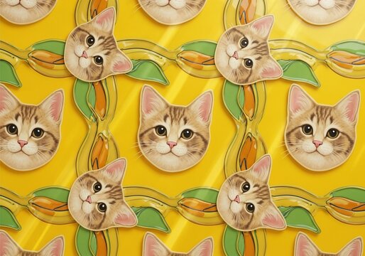 Whimsical Feline Mosaic on Golden Bloom