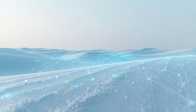 Abstract digital landscape with glowing blue data particles streaming across surface landscape particle technology abstract connection futuristic information background communication