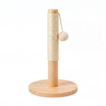 Generic sisal rope cat scratching post tower isolated on white.