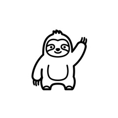 Obraz premium Cute Sloth Waving Hand - Minimalist Line Art Illustration