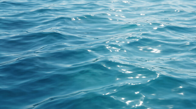 Azure water surface texture. Rippling blue sea waves reflecting bright sunlight.