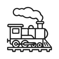 Vintage Steam Locomotive Train Outline Icon – Black Line Art Railway Engine Illustration © MD. RAKIB