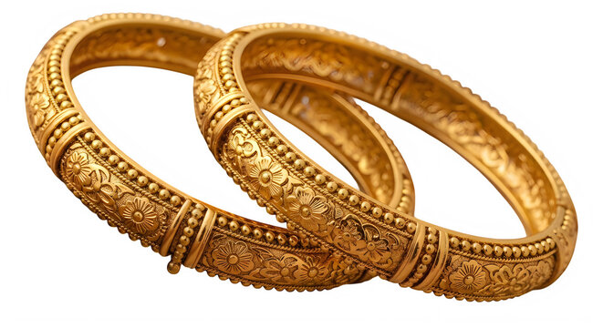 Two golden wedding rings intertwined on a plain background isolated on transparent background