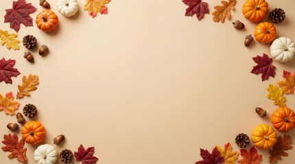 Fototapeta premium Falling autumn leaves with soft pastel background