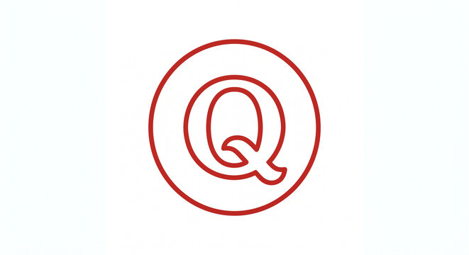 A bold red letter Q is centered inside a thin circular outline on a white background.