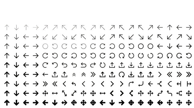 Set of various arrow icons isolated on transparent background