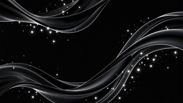 Elegant Black and White Abstract Swirls with Sparkling Lights.