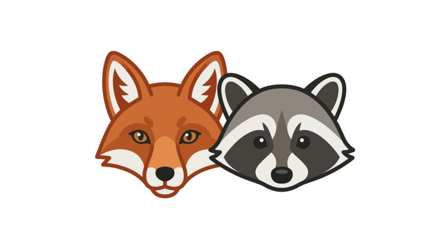 Cute Fox And Raccoon Head Vector Illustration