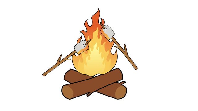 4k vector animation of marshmallows being roasted over a burning fire