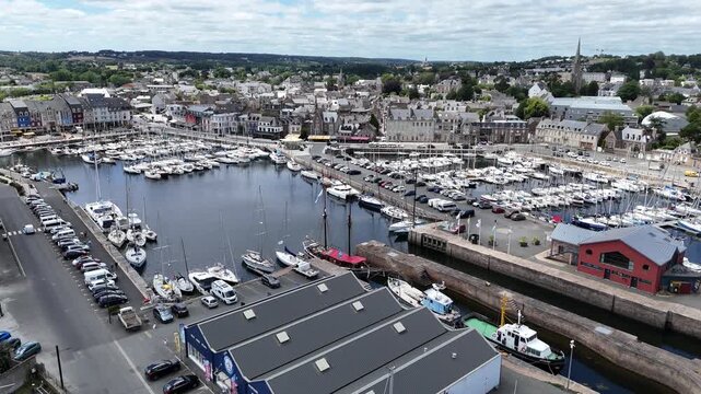 Port de Paimpol Brittany France Marina and Harbour Drone push in shot