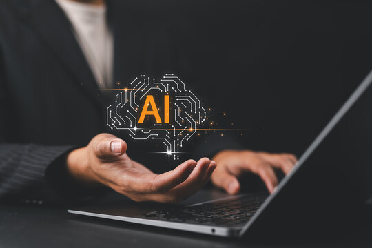 Ai technology, Artificial Intelligence. Businessman show technology smart robot AI, artificial intelligence deep learning, Futuristic technology transformation. Technology smart robot AI agents.