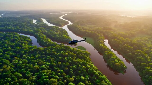 Emergence from Jungle Canopy Revealing Verdant Amazon Basin