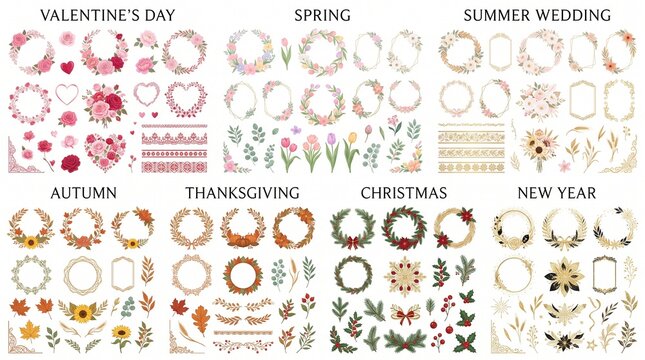 Luxury Seasonal Floral Collection Vector Bundle