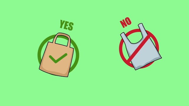 Eco-friendly 4K animation: stop using plastic and use shopping bags.