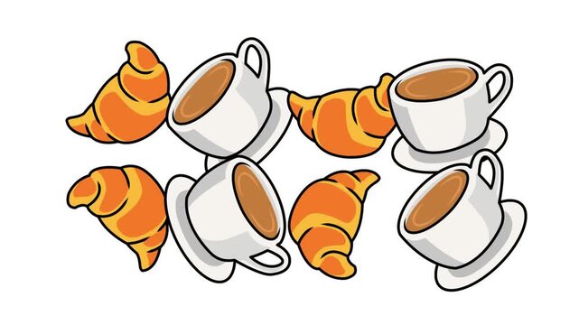 4K animated coffee and croissant pattern