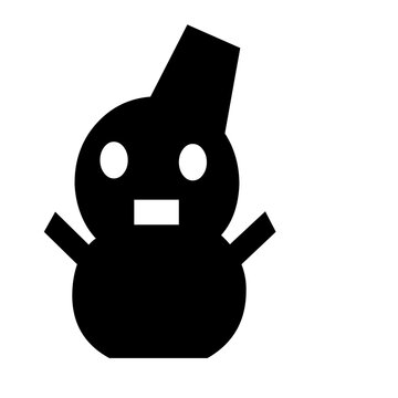 Black silhouette of a cute snowman character with a hat isolated on white background.