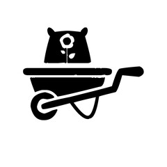 Cute cartoon wheelbarrow with smiling teddy bear face transporting goods in flat design style