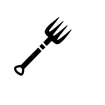 Black garden pitchfork icon isolated on white background for agriculture and farming design.