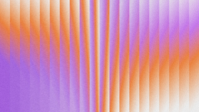 Abstract grainy noise texture background with rhythmic vertical stripes. Smooth purple and orange color gradient, soft color transition, noisy grain effect.