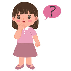 Confused Little Girl Thinking with Question Mark Illustration