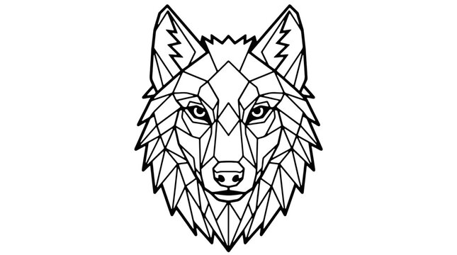 Geometric Wolf Head Vector Illustration, Stylized Low Poly Animal Graphic Art, Minimalist Design Element, Black Outline on White Background