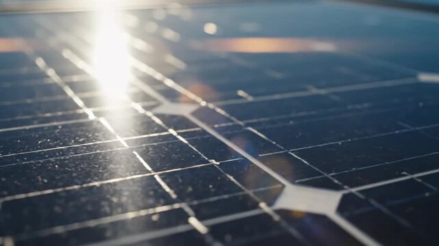 Close-up Macro Shot of Solar Panels Capturing Bright Sunlight Reflections