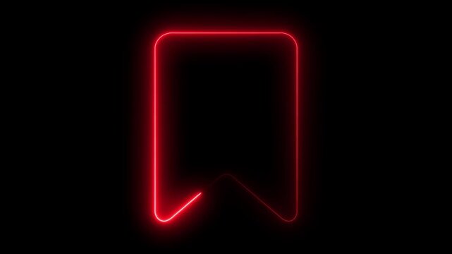Glowing red neon bookmark animation on black background, for ui light