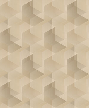 Seamless sophisticated beige abstract texture with high-quality elegant geometric isometric cube patterns and intricate parallel line surface with 3D optical effect