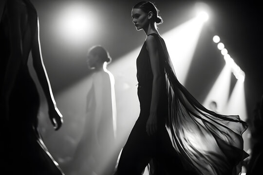 Models Grace the Runway at Milan Fashion Week Show with Dramatic Lighting and Flowing Garments