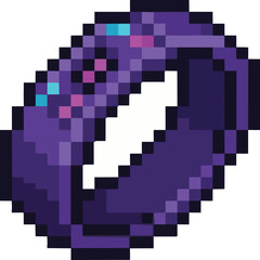Fototapeta premium Purple pixel bracelet with glowing gemstones isolated on a white background representing digital fantasy jewelry for game asset design.