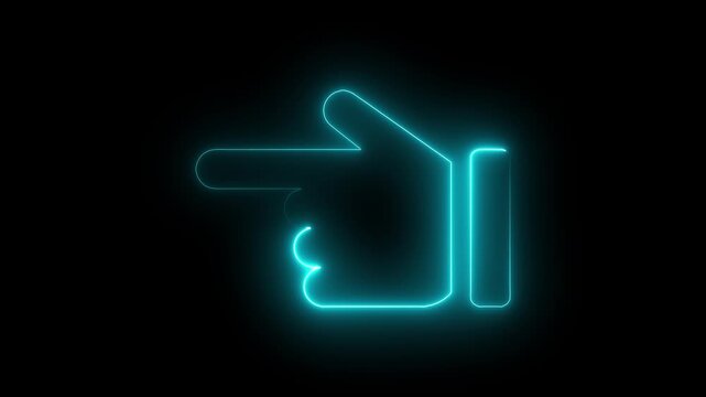 Neon blue glowing hand pointer animation for digital interface and ui cursor