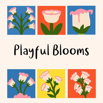 Playful Blooms Illustration, Colorful Blooms Illustration, Cute Flower Illustration