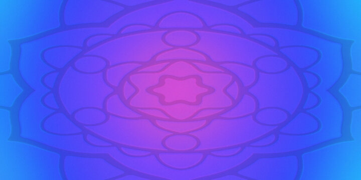 Symmetrical ornamental floral pattern design featuring glowing purple blue color tones.