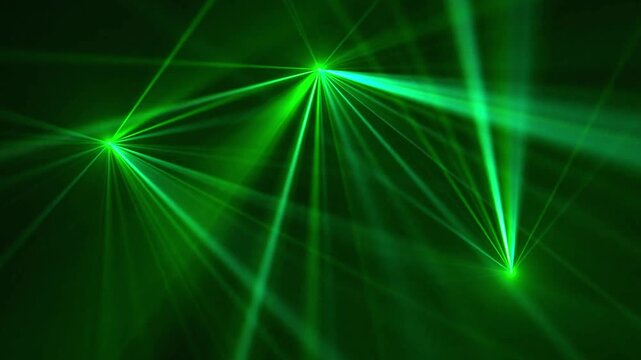 Bright green laser light beams creating dynamic abstract visual effects